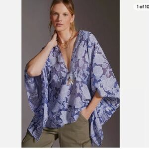 Anthropologie Anthropologie Tie-Front Blue Floral Caftan One Size